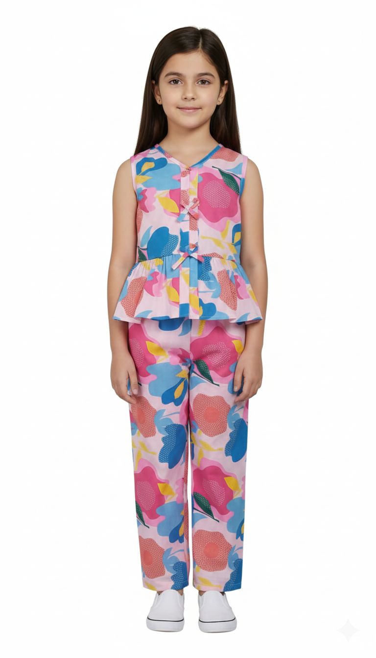 Blue Pink Floral Print Set