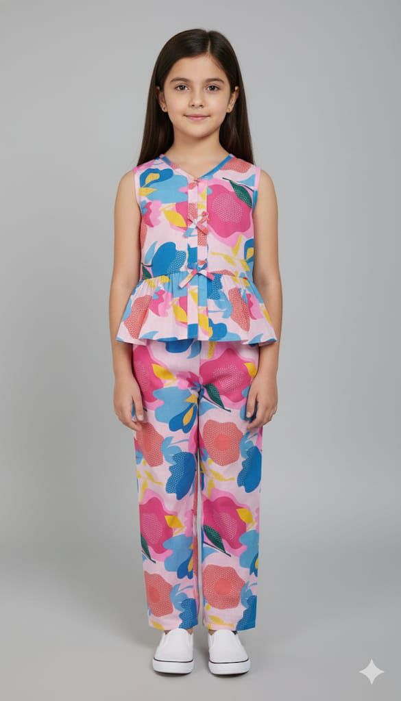 Blue Pink Floral Print Set