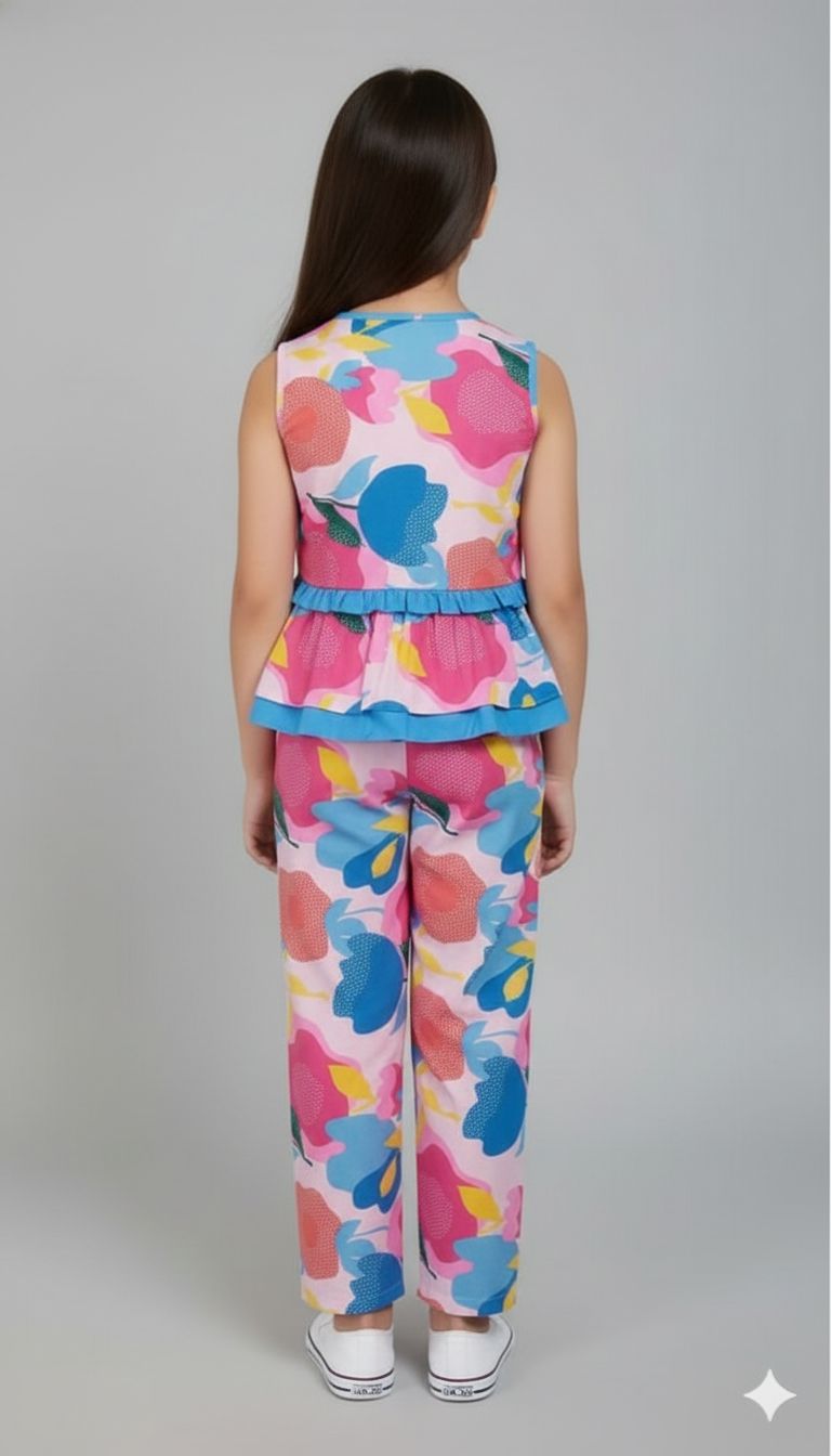 Blue Pink Floral Print Set