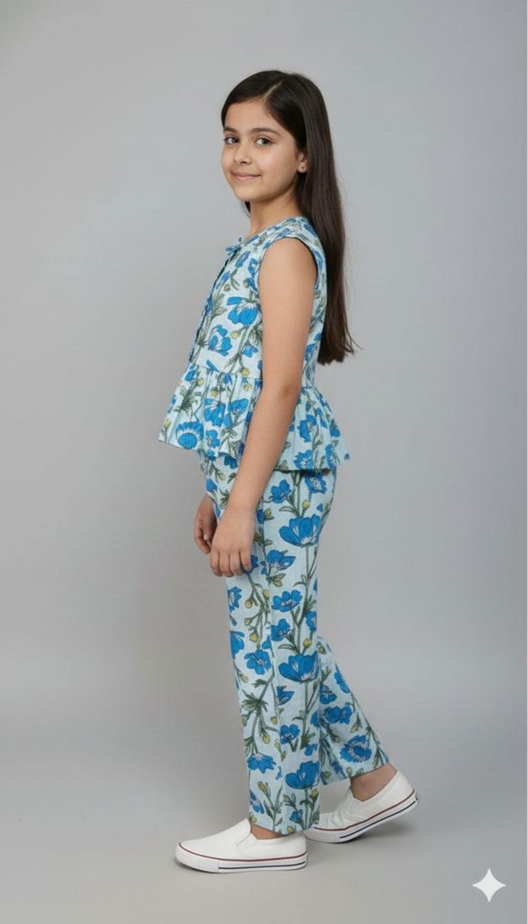 Blue And Green Print Outfit