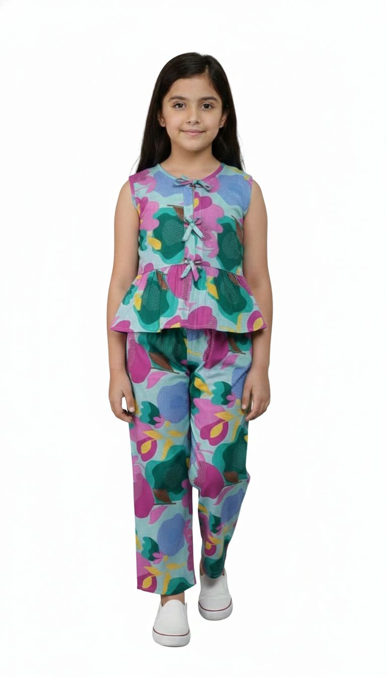 Green And Pink Floral Print Outfit