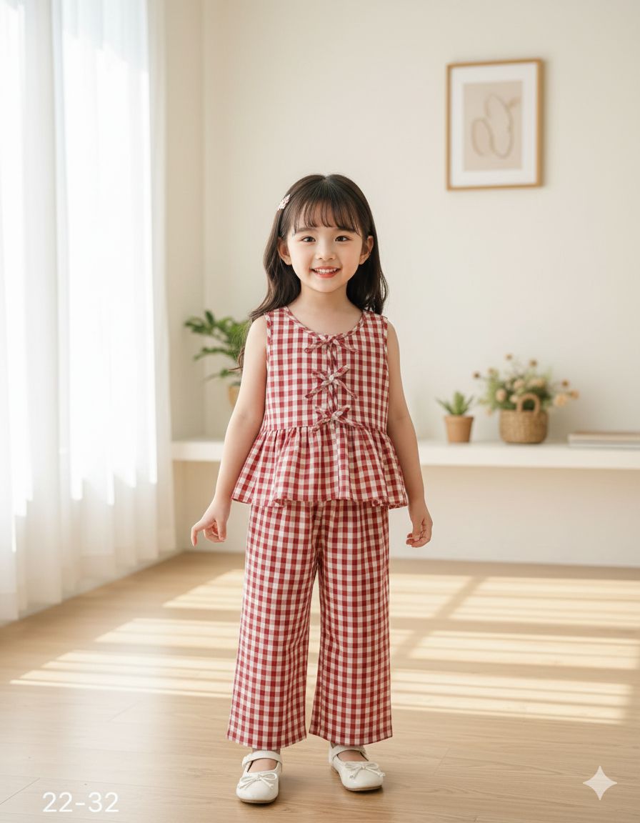 Red Small Check Kids Set
