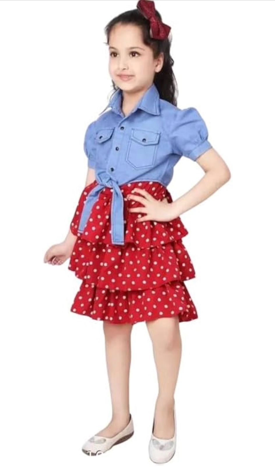 Polka Dress with Denim Jacket