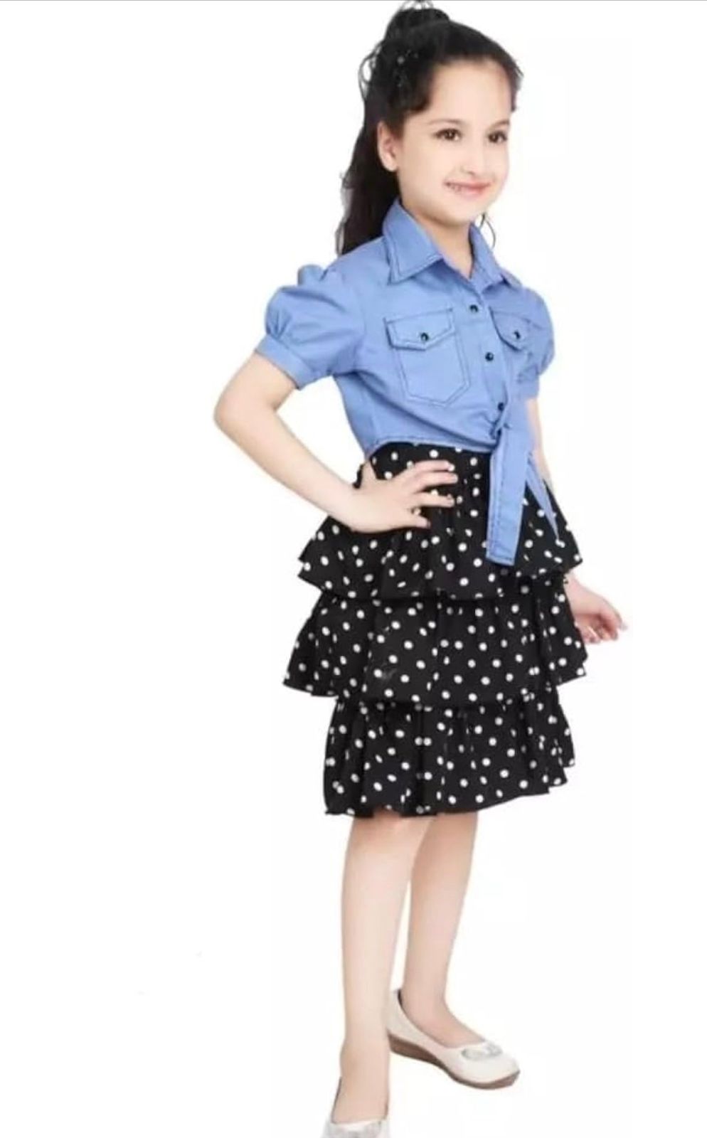 Polka Dress with Denim Jacket