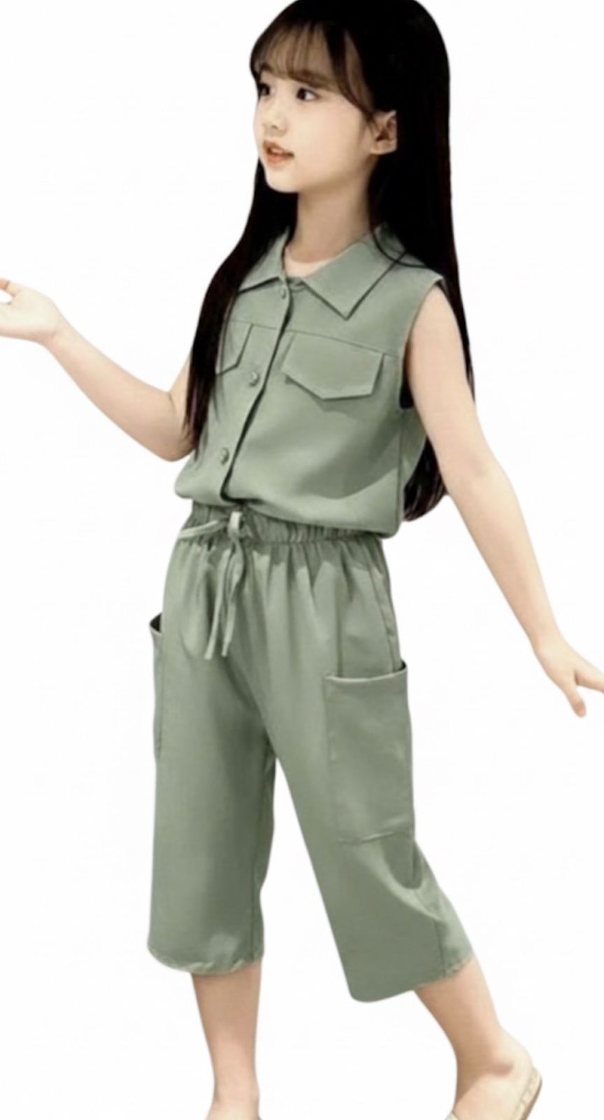 Cut-Sleeve Top & Bottom Solid Set