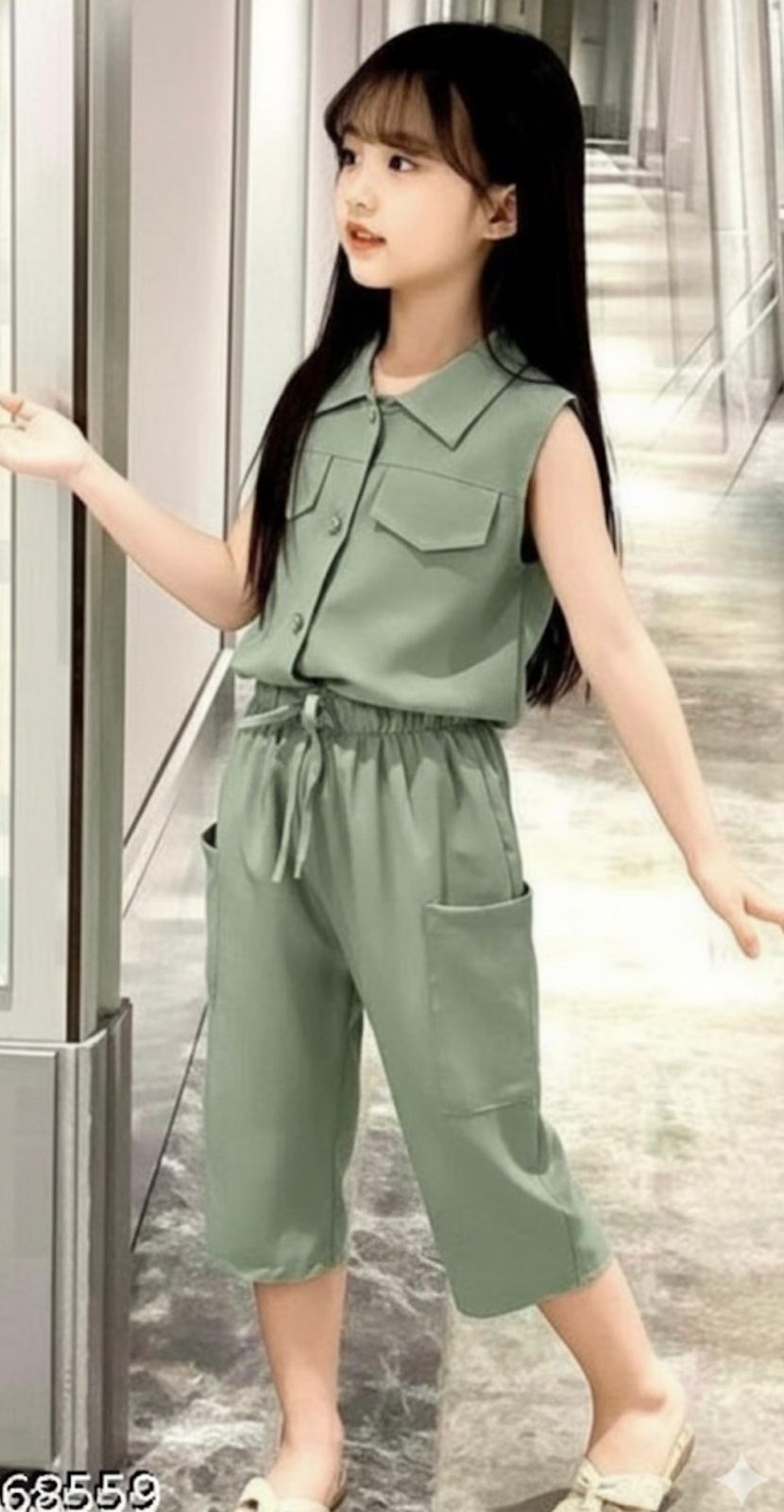 Cut-Sleeve Top & Bottom Solid Set