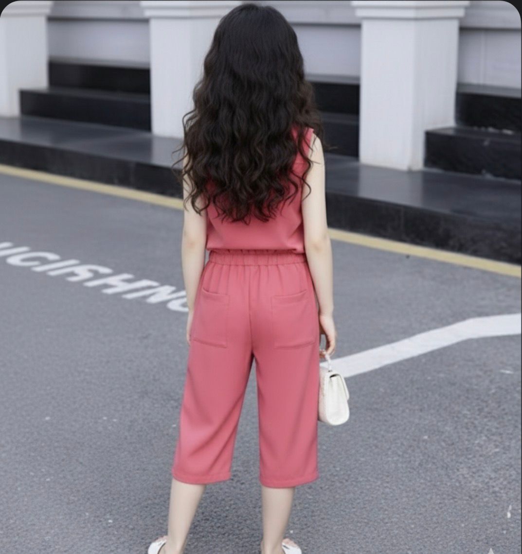 Cut-Sleeve Top & Bottom Solid Set