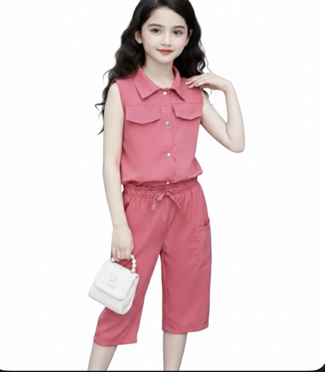 Cut-Sleeve Top & Bottom Solid Set