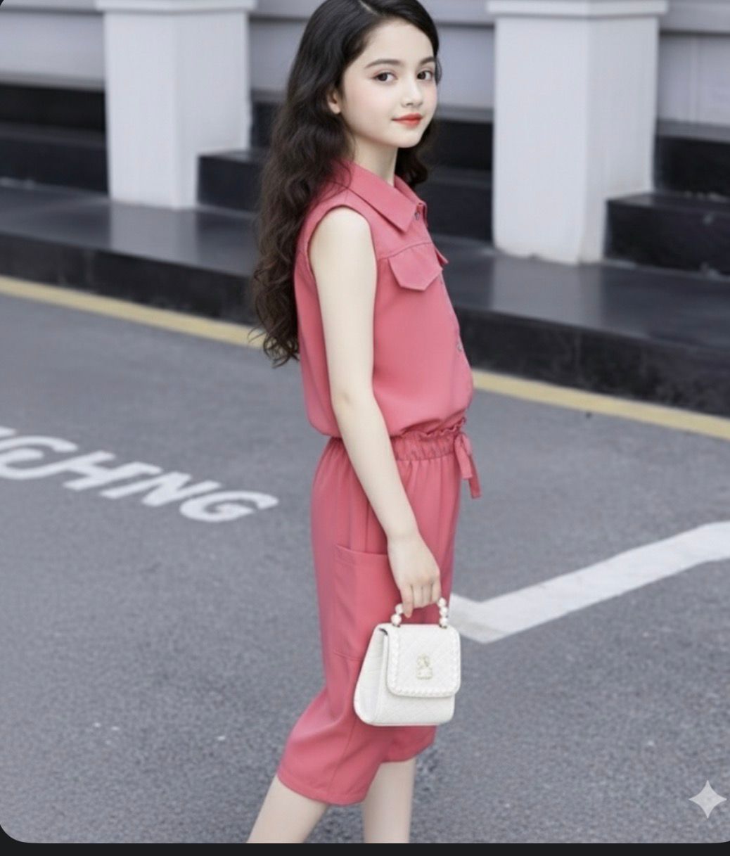 Cut-Sleeve Top & Bottom Solid Set