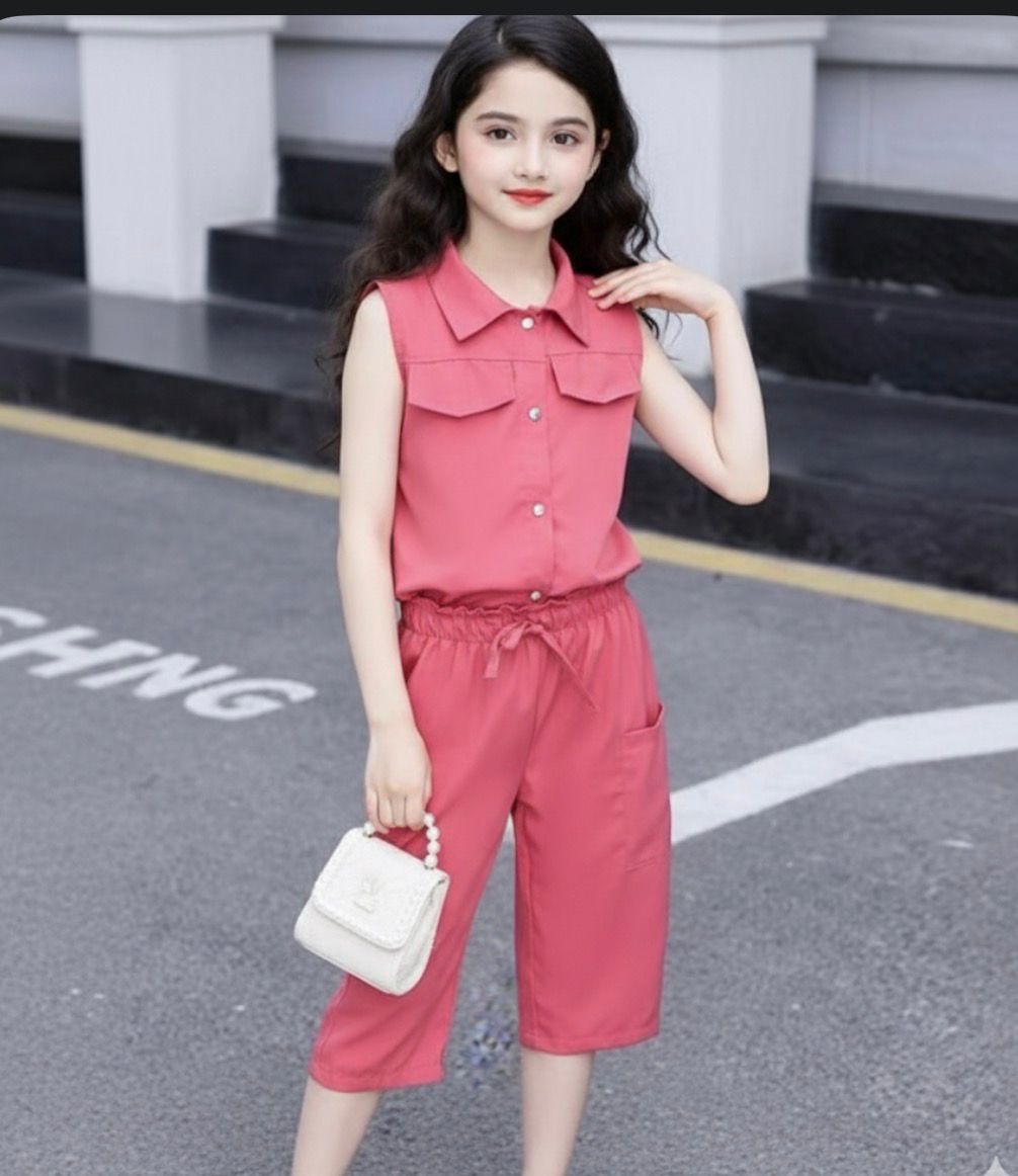 Cut-Sleeve Top & Bottom Solid Set