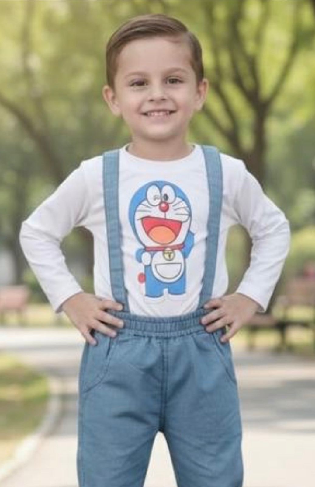 Doremon White with Denim Set