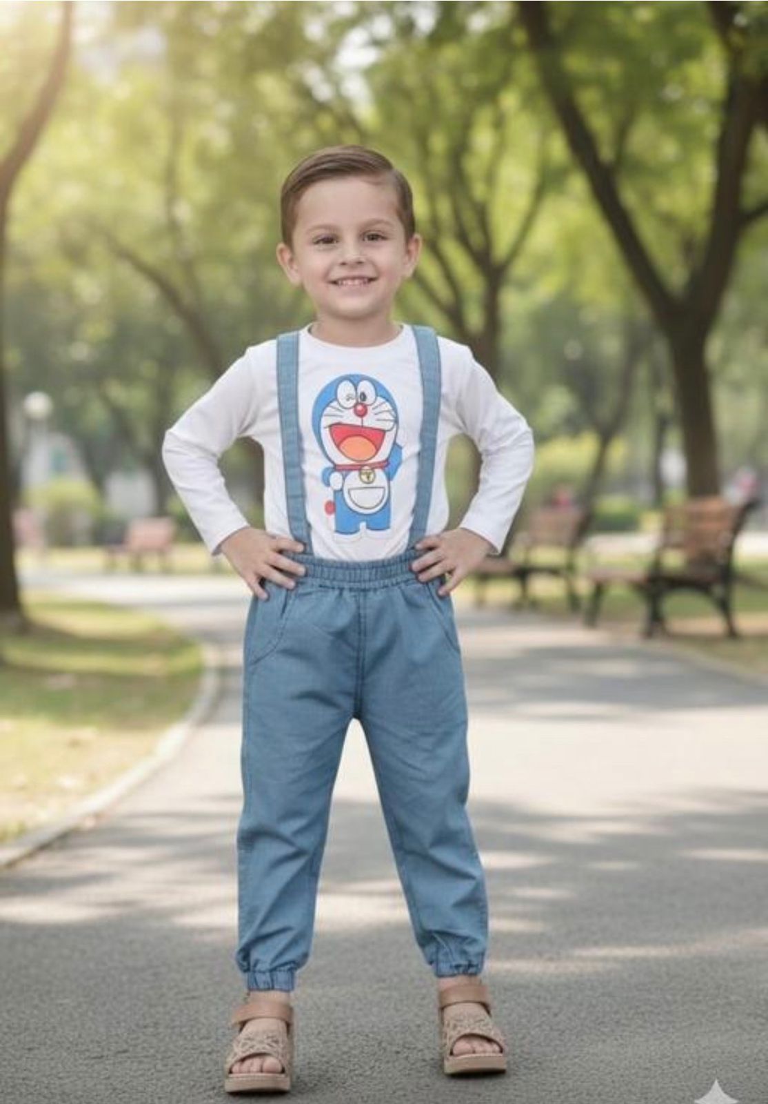 Doremon White with Denim Set