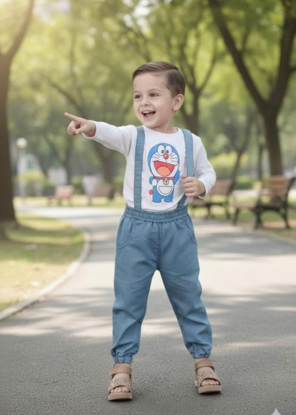 Doremon White with Denim Set